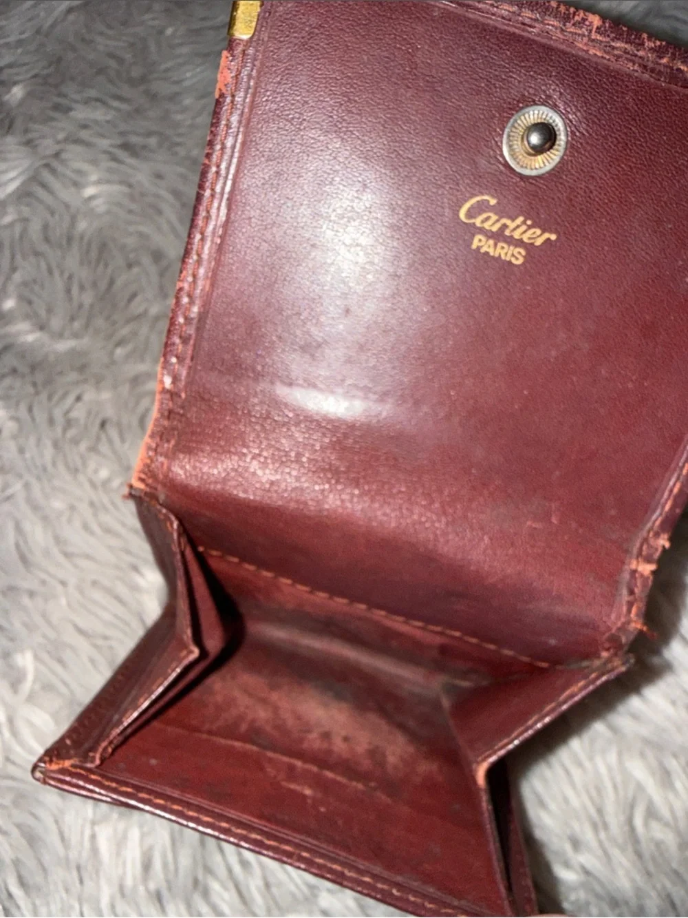 Cartier Brown Leather Money Clip with Gold Corner Accents